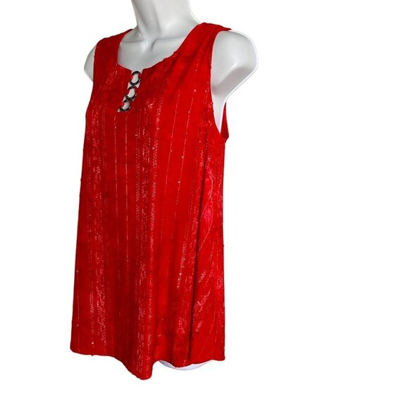 Coral Bay Sleeveless Top Red Tie Dye Embellished Design with O-ring Detail Women - Picture 4 of 7